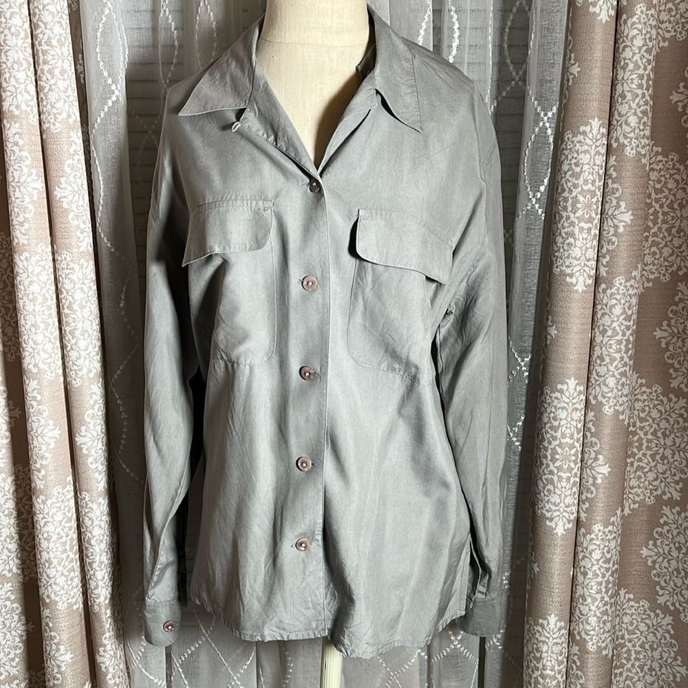 Vintage 100% Silk Workwear Button-Down Shirt | Size 7/8 | RN 51370